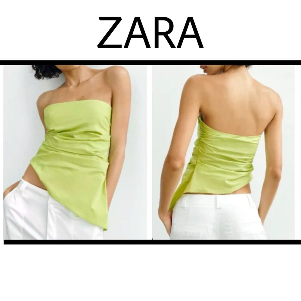 Zara Strapless Top Asymmetrical Lime Green XS #1155